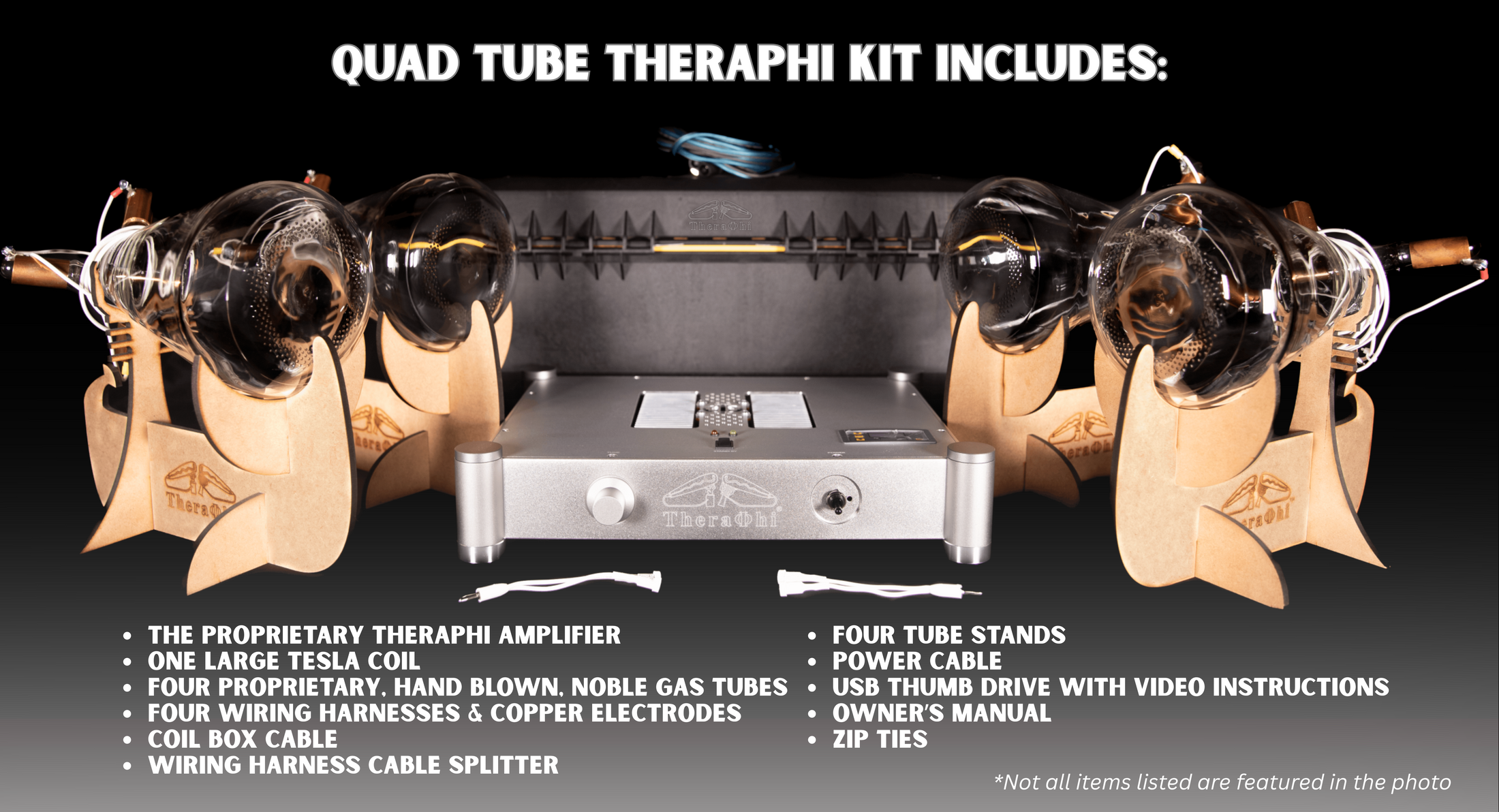 Quad Tube Theraphi Kit with components and features listed on a black background