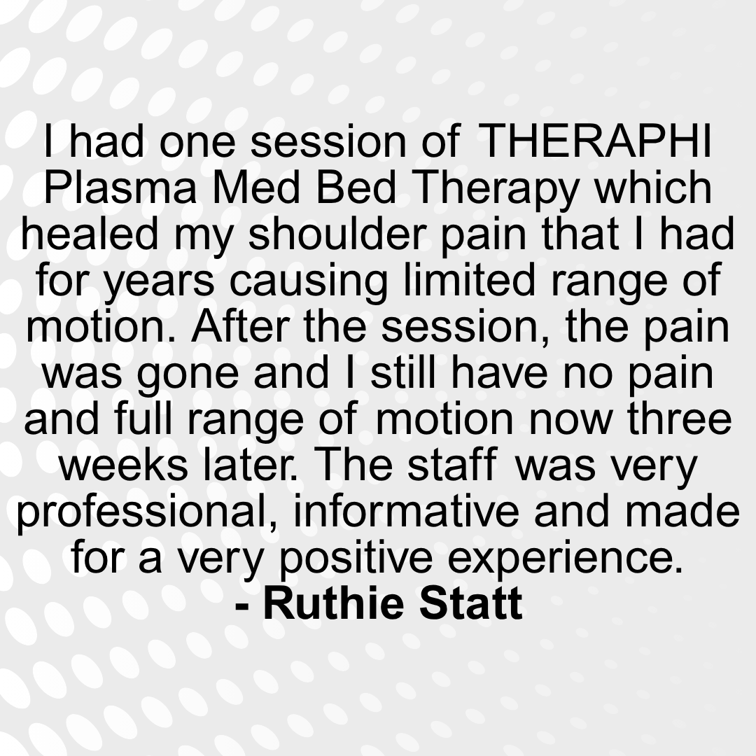 Text review of THERAPHI Plasma Med Bed Therapy on a white background