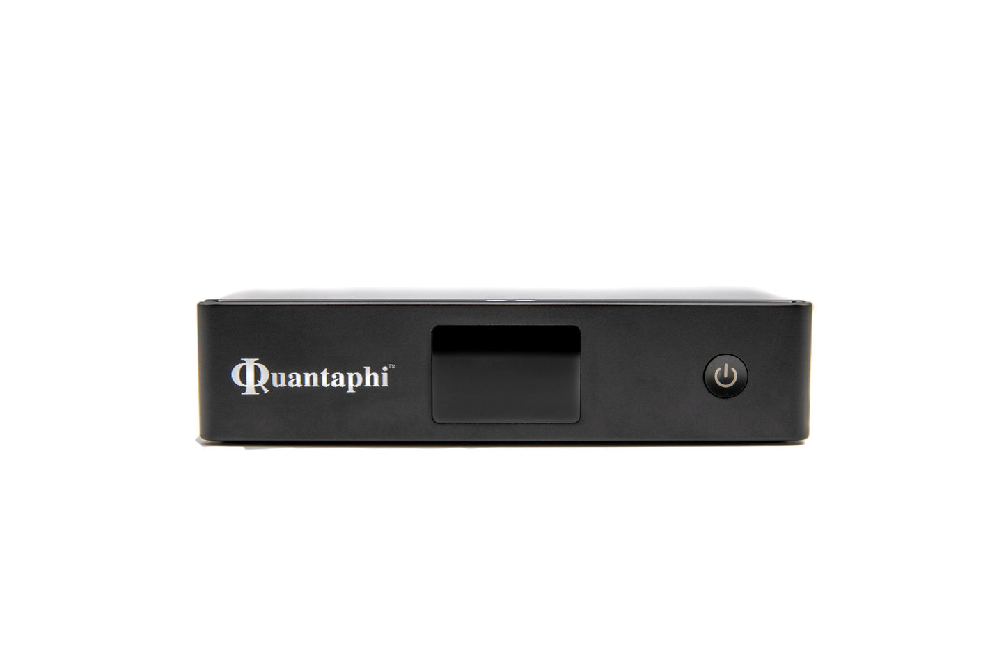 Black electronic device with 'Quantaphi' branding on a white background