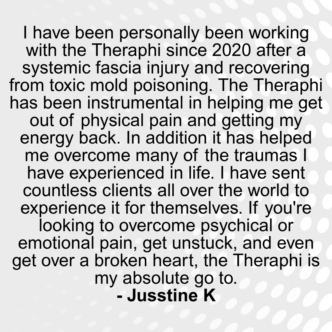 Text testimonial about The Theraphi on a white background with black text