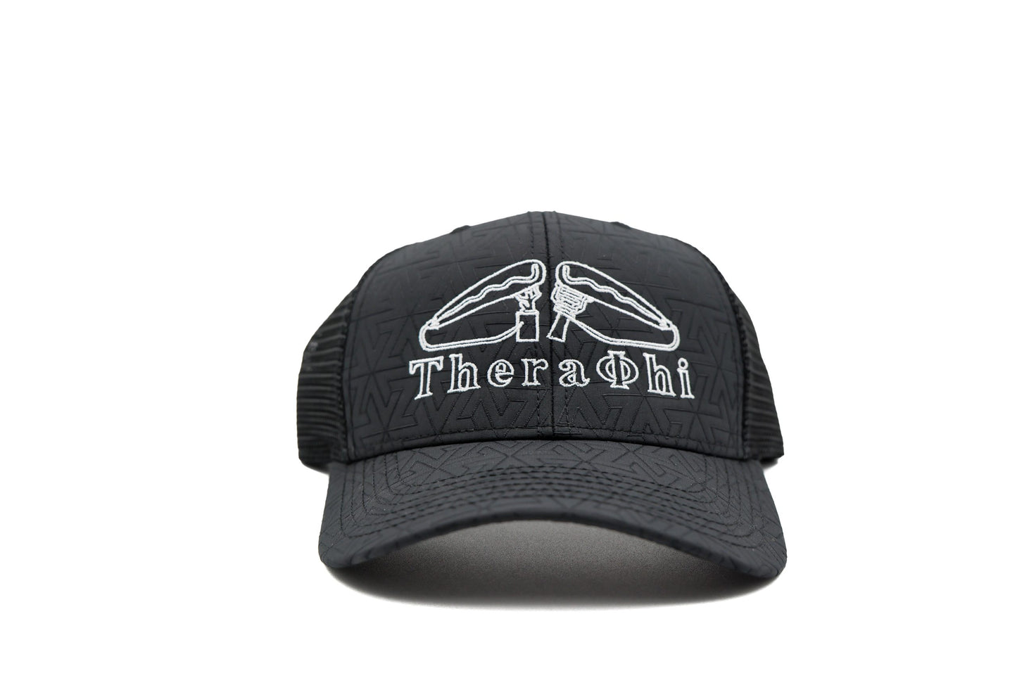 Black cap with 'TheraPhi' logo on a white background